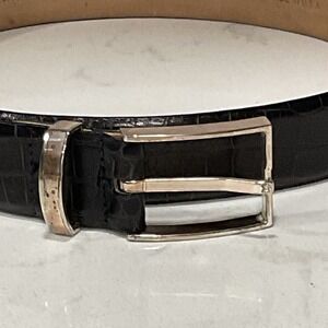 Calvin Klein Women's Black Leather Belt XS Italian Alligator Calfskin 642054 USA
